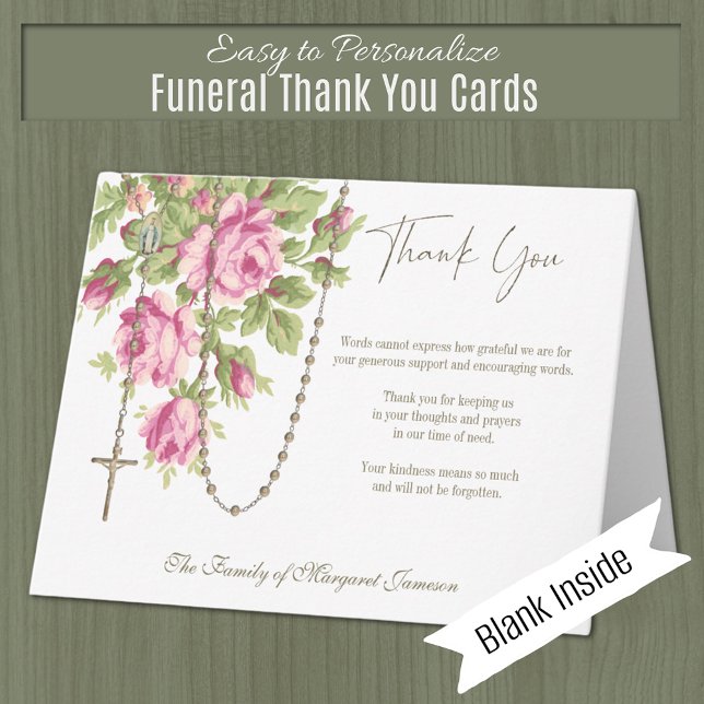 Katholische Rose Rosary Beerdigung Memorial Beilei Dankeskarte (Catholic Funeral Memorial Thank You Card)