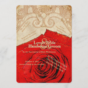 Katholische Rote Rose Vintage Hochzeit Einladung