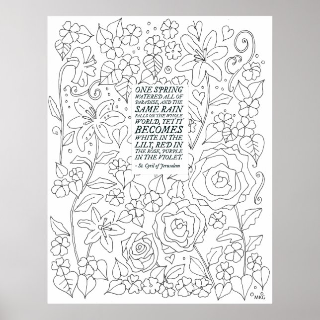 Katholische Saint Zitat Hand gezeichnet Blumenfarb Poster (Vorne)
