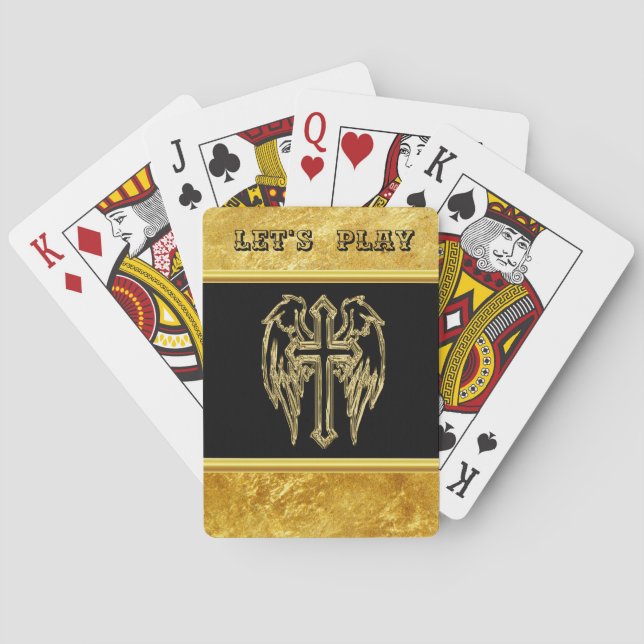 Katholische Schwarz-Gold-Folie mit Flügeln Spielkarten (Rückseite)