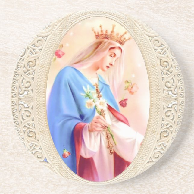 Katholische Selige Jungfrau Mary Religious Lace Getränkeuntersetzer (Vorne)