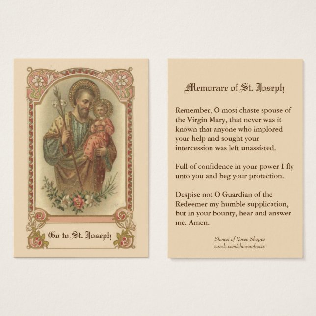 Katholische St. Joseph Memorare Gebet Heilige Kart (Vorne & Hinten)