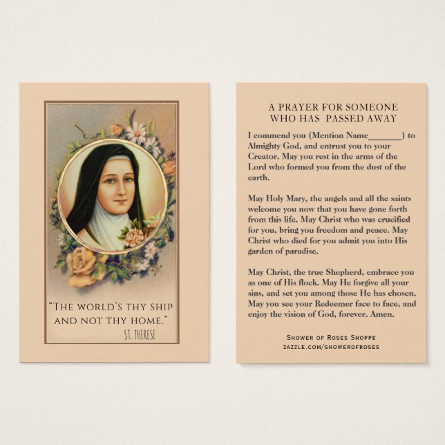 Katholische St. Therese Beileid Gebet Heilige Kart (Vorne & Hinten)
