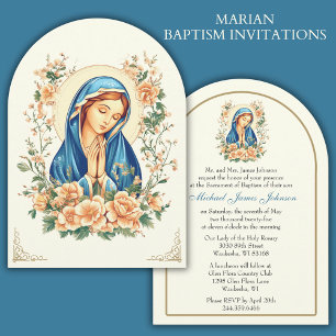 Katholische Taufe Christening Bloral Mary Einladung