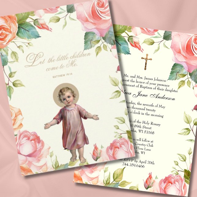 Katholische Taufe Christening Child Jesus Bloral Einladung (Von Creator hochgeladen)