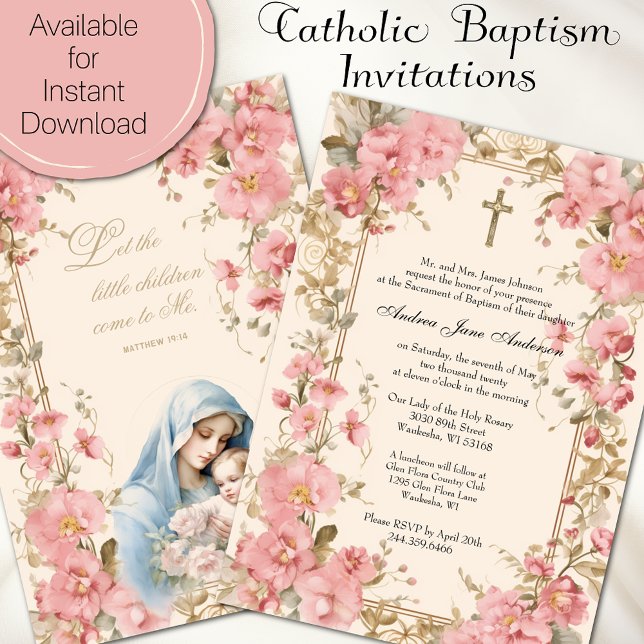 Katholische Taufe Christening floral gesegnete Mut Einladung (Von Creator hochgeladen)