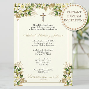 Katholische Taufe Christening Gold Floral Einladung