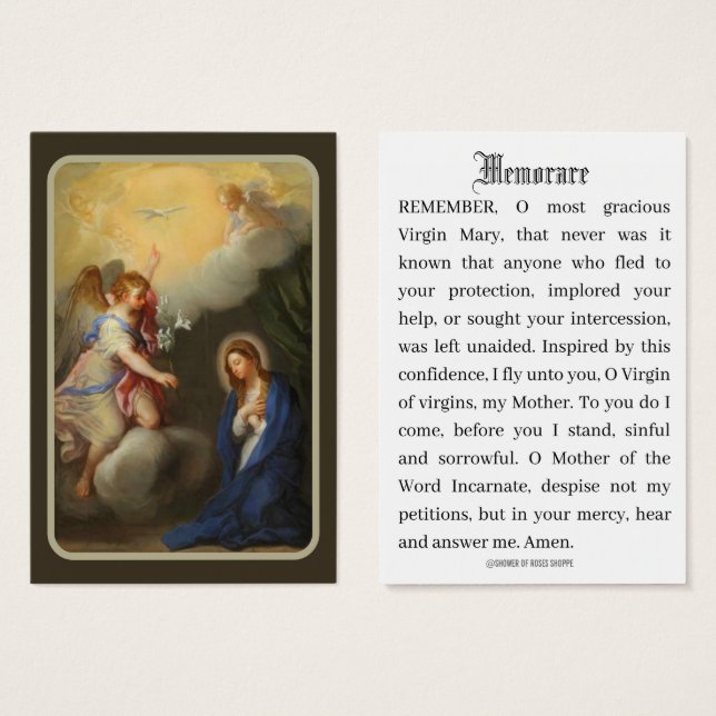 Katholische Verkündung des Gebets "Mary Memorare" (Vorne & Hinten)