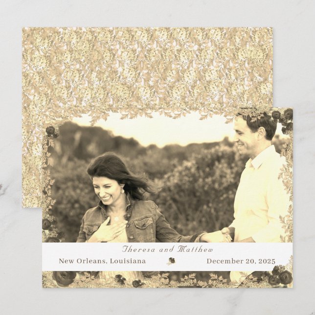 Katholische Verzierte Rose Save the Date flach Kar (Vorne/Hinten)