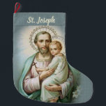 Katholische Vintage St. Joseph mit dem Baby Jesus Großer Weihnachtsstrumpf<br><div class="desc">Personalisieren Sie diesen wunderschönen Strumpf mit einem Vintagen katholischen Bild von St. Joseph und dem Baby Jesus!  Alle Texte und Schriftart können geändert werden.</div>