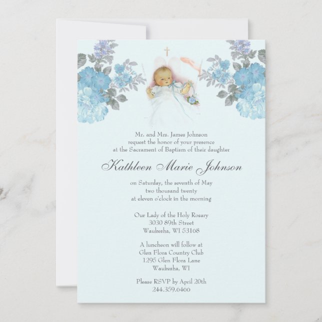 Katholische Vintage Taufe Christening Baby Boy Einladung (Vorderseite)