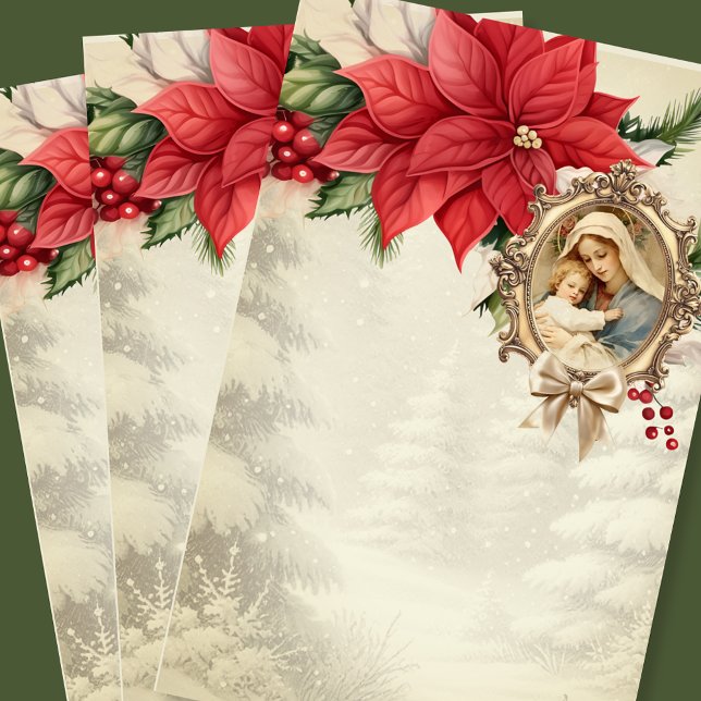 Katholische Weihnachten Mary Jesus Poinsettias Briefpapier (Von Creator hochgeladen)