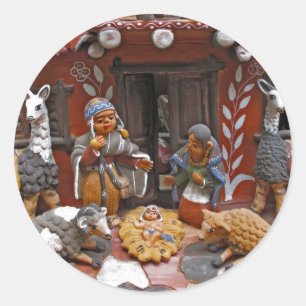 katholische Weihnachtsszene Runder Aufkleber