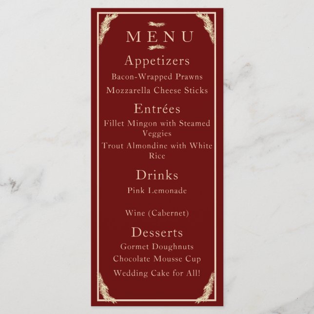 Katholische Winterhochzeit Menükarte (Vorderseite)