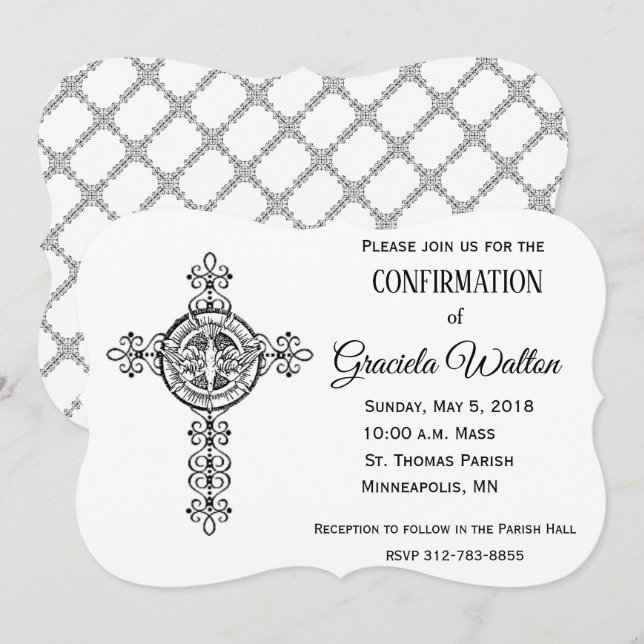 Katholischer Heiliger Geist Taubenkreuz Bestätigun Einladung (Vorne/Hinten)