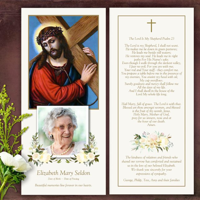 Katholischer Jesus Cross Beerdigung Danke Karte (Catholic, Religious, Celebration of Life, In Loving Memory of, Forever in our hearts, funeral cards)