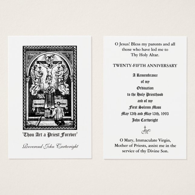 KATHOLISCHER PRIESTER JAHRESORDINIERUNG HOLY CARDS (Vorne & Hinten)