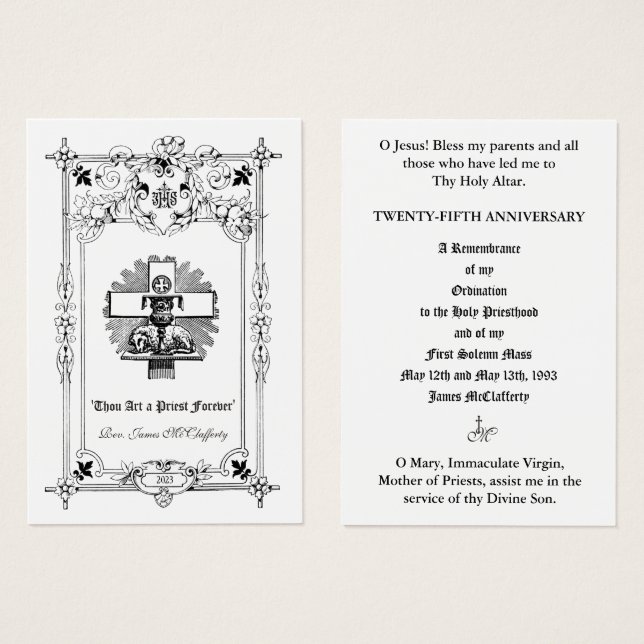 KATHOLISCHER PRIESTER JAHRESORDINIERUNG HOLY CARDS (Vorne & Hinten)