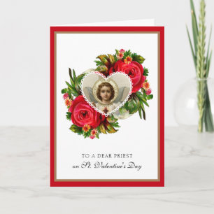 Katholischer Priester Valentinstag Schrift Rosen  Feiertagskarte