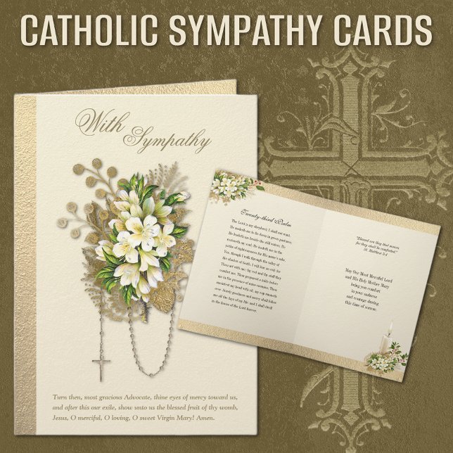 Katholisches Beileid Condolence Floral Rosary Karte (TRADITIONAL CATHOLIC FUNERAL SYMPATHY CARDS WITH ROSARY AND SCRIPTURE)