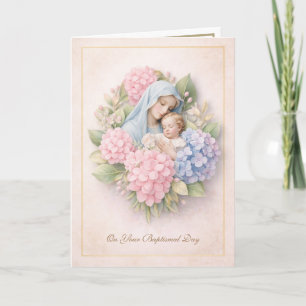 Katholisches Blumen-Taufbild Maria Jesus  Karte