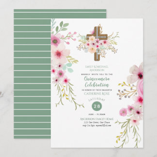Katholisches Blumenkreuz Quinceanera Einladung Sag