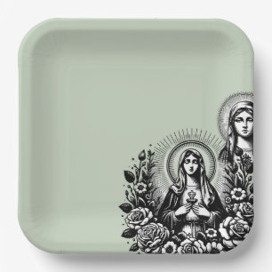 Katholisches, christliches, weiches Salbei-Grün de Pappteller