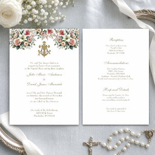 Katholisches Florales Gold Mary Hochzeit Einladung