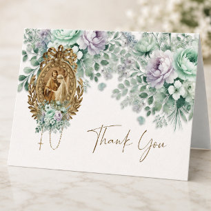 Katholisches Florales Hochzeit Mary & Joseph Dankeskarte