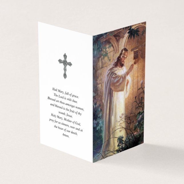 Katholisches Gebet kardiert | Jesus klopfendes 1 Visitenkarten (Vorderseite)