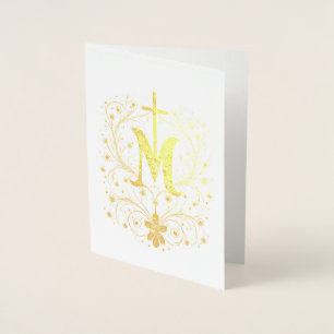 Katholisches Gold Marien Kreuz religiös minimalist Folienkarte