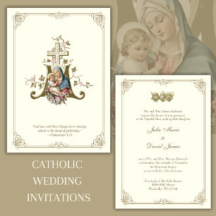 Katholisches Gold Mary & Jesus Hochzeit Einladung