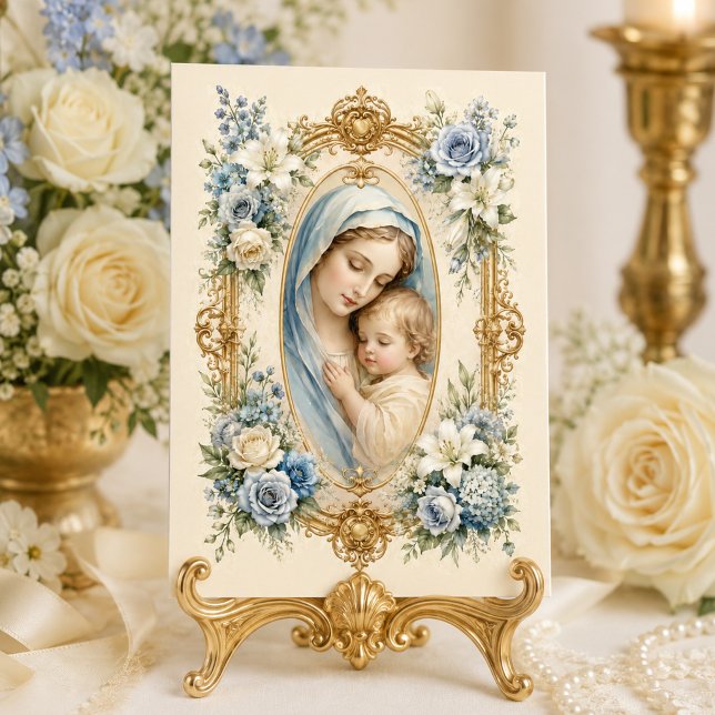 Katholisches Kind Jesus Gesegnete Mutter Floral Dankeskarte (Von Creator hochgeladen)