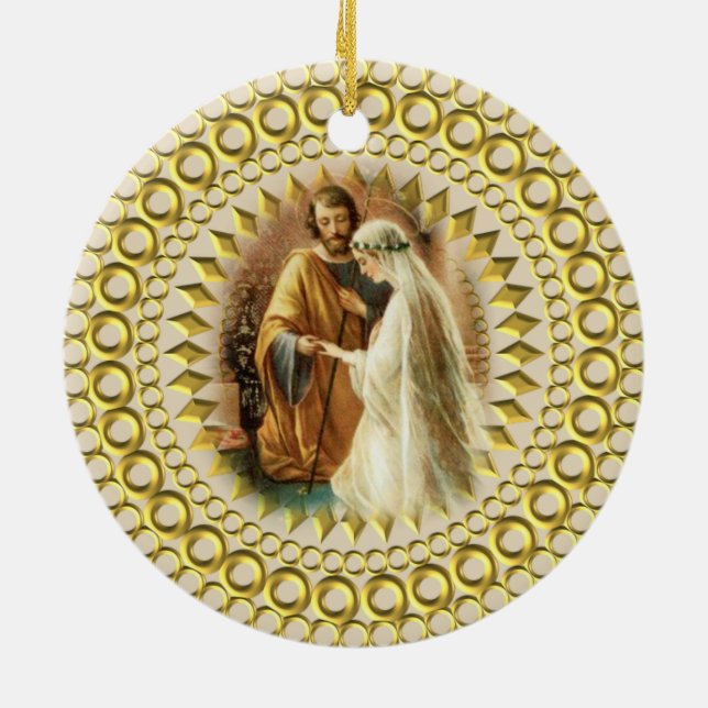 Katholisches religiöses Hochzeits-Weihnachten Keramik Ornament (Hinten)