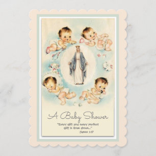 Katholisches religiöses Vintage-Baby-Shower Einladung