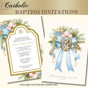 Katholisches Tauf-Blumen-Maria-und-Jesus-Motiv Einladung