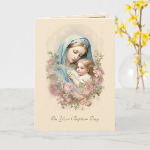 Katholisches Taufe Gesegnete Mutter & Kind Blumenm Karte