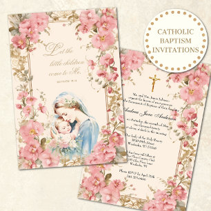 Katholisches Taufkleid Rosa Blumen Maria Einladung