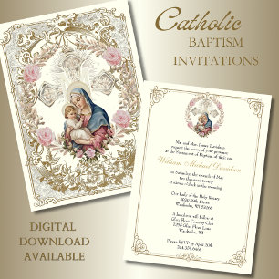 Katholisches Taufkleid Rosa Floral Maria Jesus vin Einladung