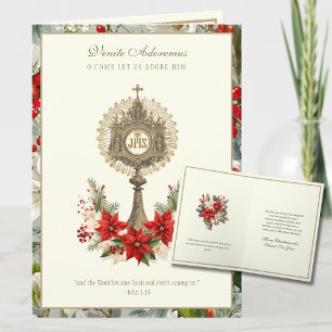 Katholisches Weihnachts-Eucharistie-Poinsettien-Bl Feiertagskarte