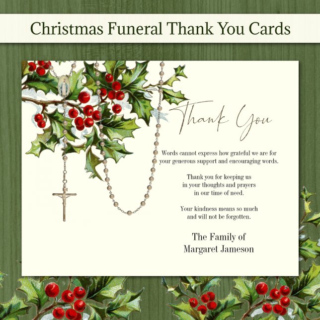 Katholisches Weihnachtsrosar-Beileid Dankeskarte (Beautiful Christmas Catholic Funeral Sympathy Thank You Cards - Easy to Personalize)
