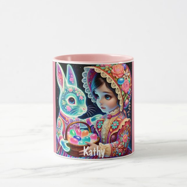 KATHY ~ Vintage Girl Eggs Bunny~ Tasse (Zentrum)