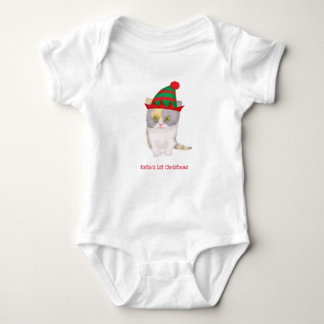 Katie kitten 1. Weihnachts-personalisierten Kaross Baby Strampler (Vorderseite)