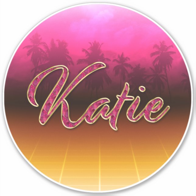 Katie Prénom Golden Pink Autocollants (Devant)