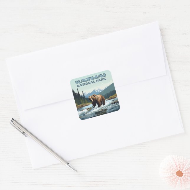 Katmai National Park Alaska Bear Brooks River Quadratischer Aufkleber (Umschlag)