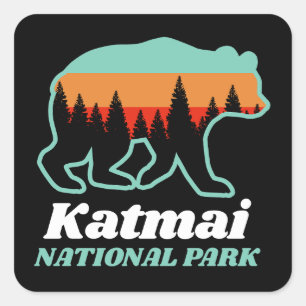 Katmai National Park Alaska Bear Retro Geschenk Quadratischer Aufkleber