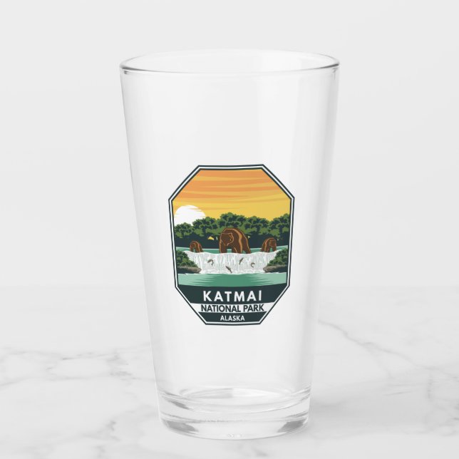 Katmai National Park Grizzly Bears Retro Emblem Glas (Vorderseite)