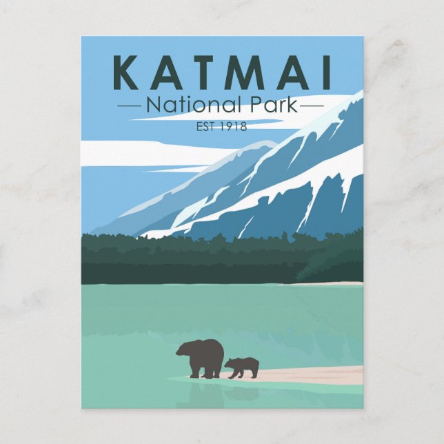 Katmai National Park Grizzly Bears Vintag Postkarte (Vorderseite)