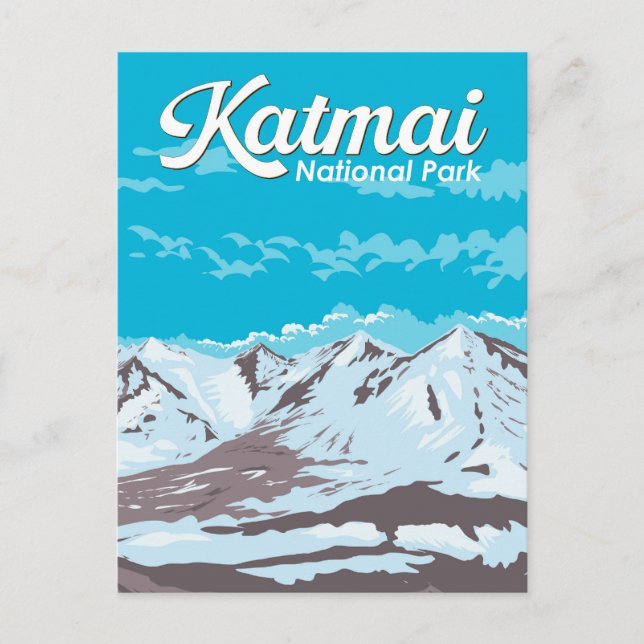 Katmai National Park Illustration Reisen Art Retro Postkarte (Vorderseite)