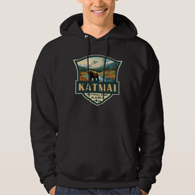Katmai National Park Illustration Retro Abzeichen Hoodie (Vorderseite)